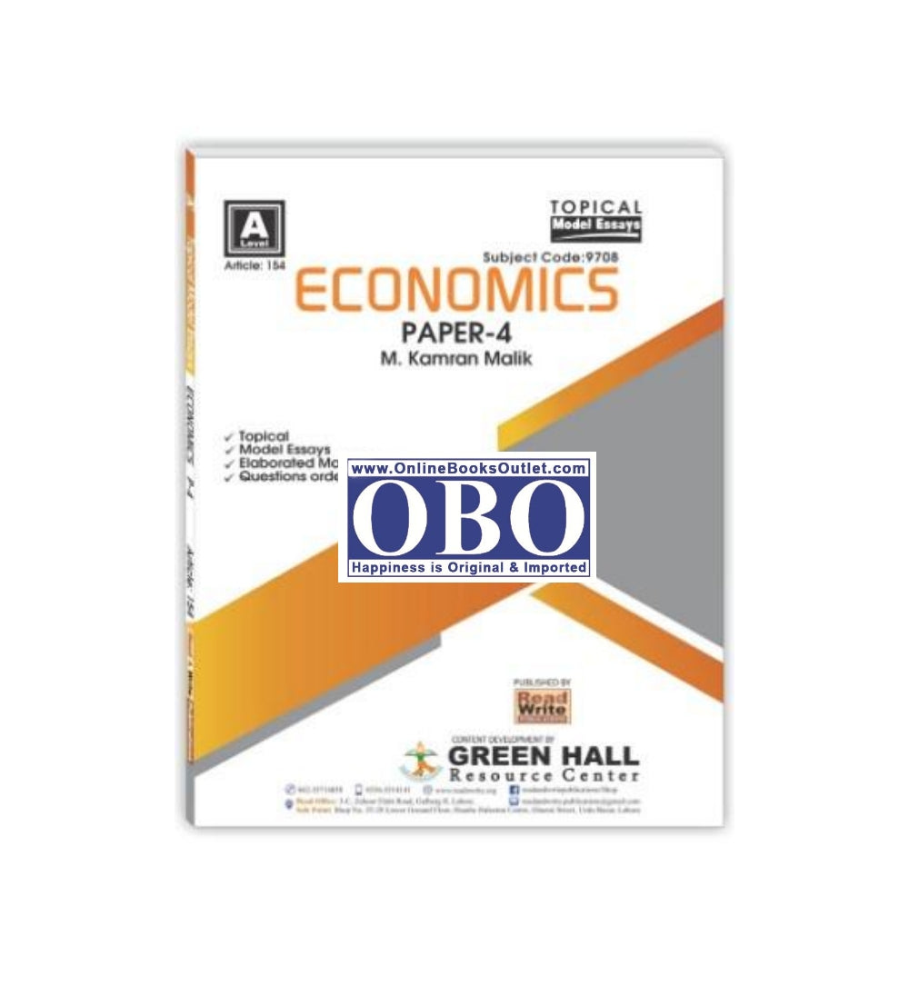 Front cover of "Economics A Level P4 Topical Model Essays Art #154 Author(s): Muhammad Kamran Malik" – now available with express shipping and COD.